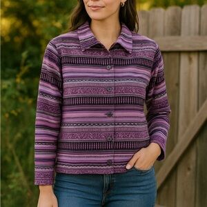 Purple Comet Woven Jacket – Boho Ethnic Stripe Pattern, Lined 8/10 M Retro Boho